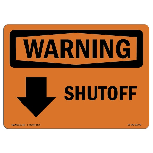 Safety Sign, OSHA WARNING, 3.5" Height, Shutoff (Down Arrow), Landscape, 10PK